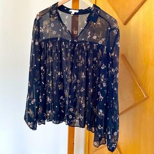 •LC LAUREN CONRAD•Semi Sheer Collared Blouse